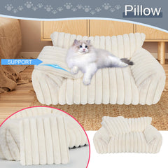 Wn's Day Cute Cat Couch Bed side view highlights plush bolster for comfortable lounging.