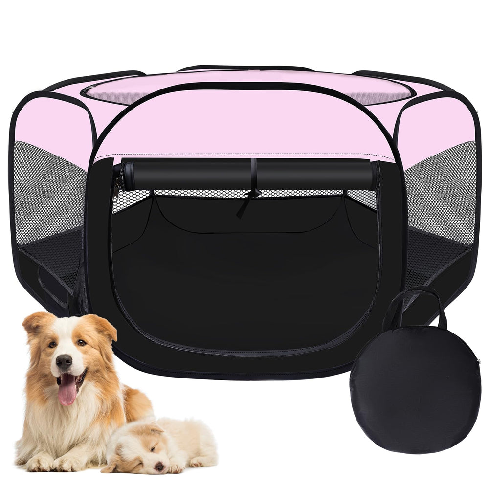 Wn's Day playpen pink front view shows roomy indoor space for pets