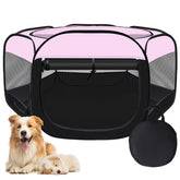 Wn's Day playpen pink front view shows roomy indoor space for pets
