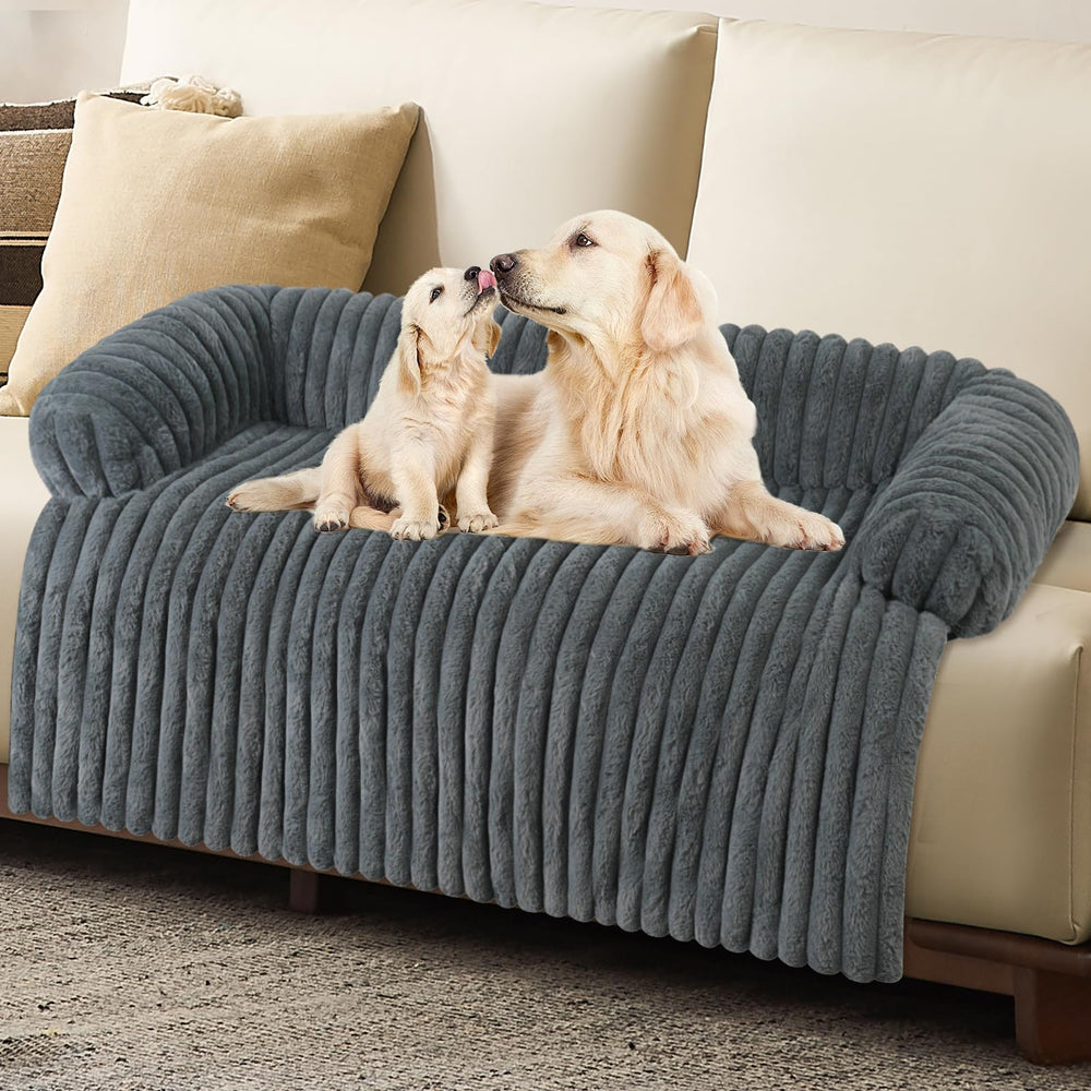 Wn's Day dog couch bed plush fluff close-up for calming comfort