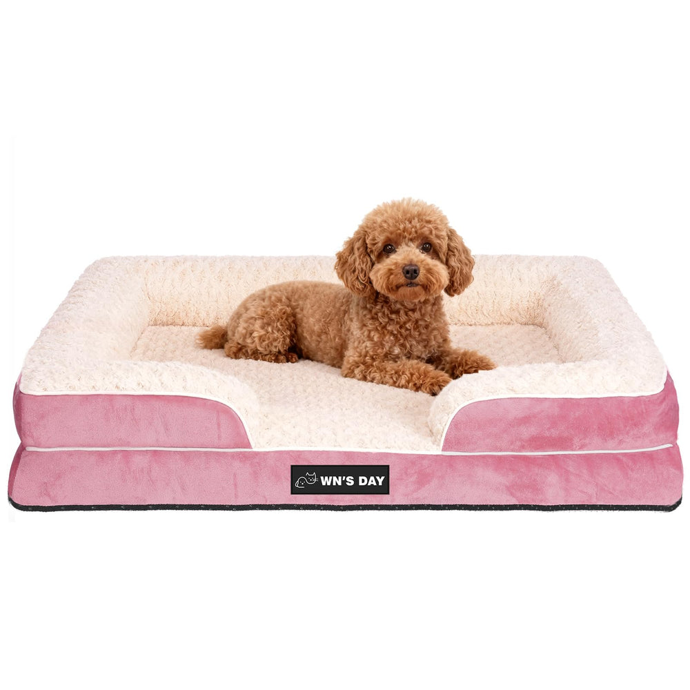 Wn's Day orthopedic dog bed with rose velvet cover for plush comfort
