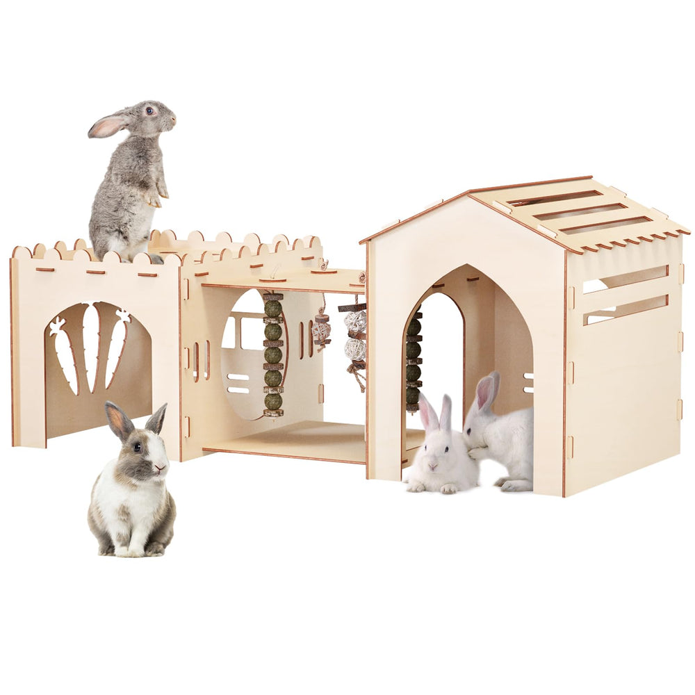 Woiworco extra-large rabbit castle exterior highlights a spacious, sturdy home for multiple rabbits.