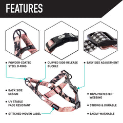Wolfgang Man & Beast Heavy Duty pink print adjustment strap shows customizable fit for every dog.