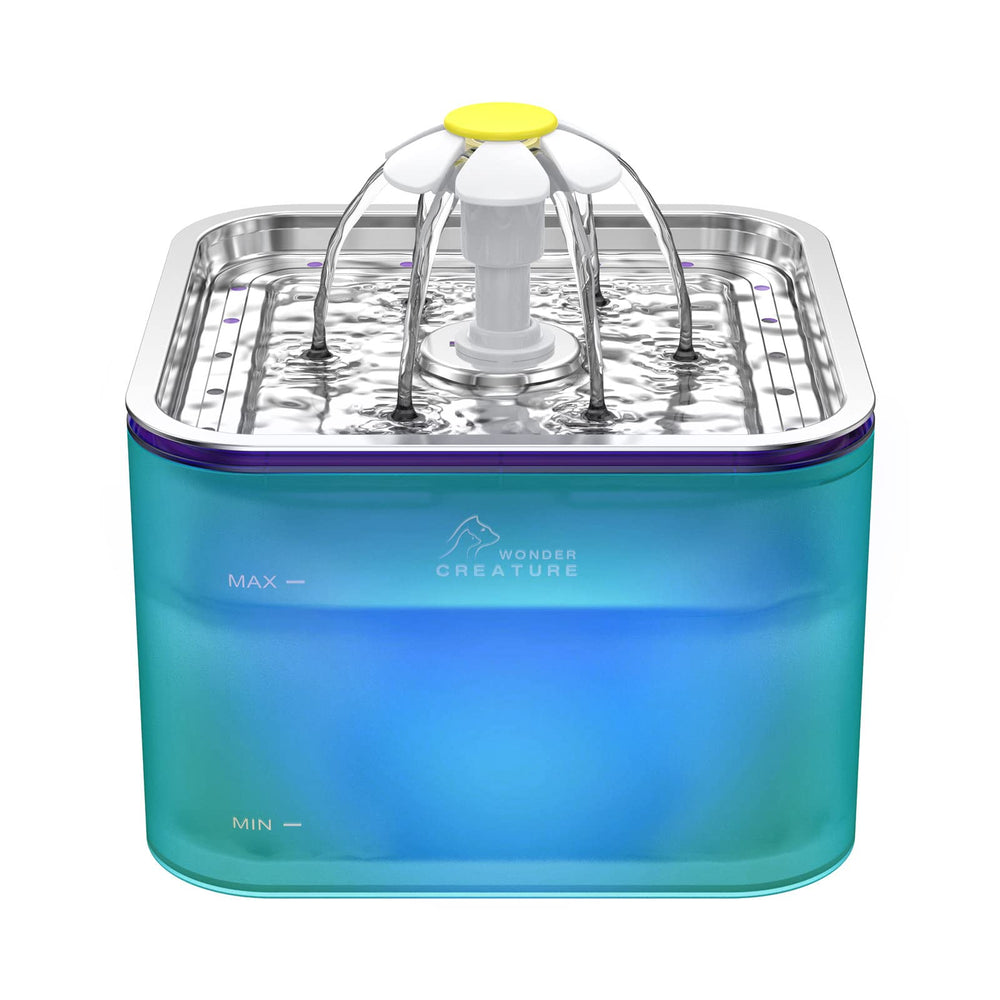 Wonder Creature Crystal Cat Water Fountain with stainless steel lid for durable easy cleaning