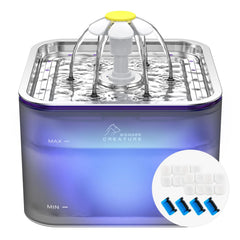 Wonder Creature Crystal Cat Water Fountain stainless steel lid for durable, easy cleaning.