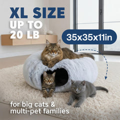 Wonder Family Cat Donut Tunnel Bed shows interactive toys for playful exploration.