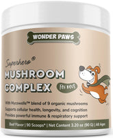 Wonder Paws immune powder sprinkled into dog food bowl for daily immune support