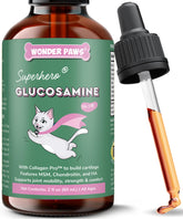 Wonder Paws liquido glucosamina para gatos en bote, apoyo a articulaciones y movilidad.