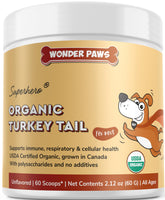 Wonder Paws turkey tail powder in a dog bowl for daily immune support.