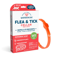 Wondercide cat collar packaging showing plant-based flea and tick protection options