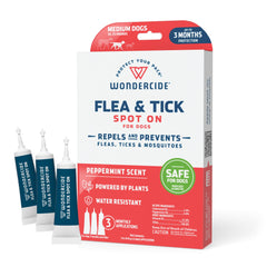 Wondercide Flea & Tick Dog Spot On bottle ready for natural protection against pests.