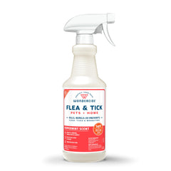 Wondercide peppermint spray bottle for pets supports natural flea and tick prevention.