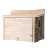 Wonderjune squirrel nesting box front view; sturdy solid-wood shelter for winter wildlife