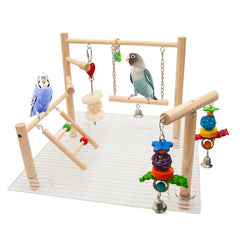 Wondwo small bird playground top cage perch showing natural wood and white finish for parrot enrichment