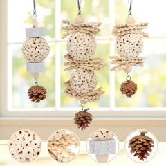 Wontee bird toys-hanging-toy-in-cage demonstrates hanging play and enrichment.