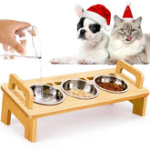 Woodever elevated cat bowl stand with three raised bowls for easier dining