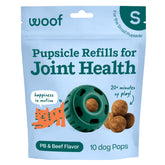 WOOF Hip & Joint Pupsicle Refill Pop close-up showing a durable, joint-supporting treat for dogs.