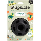 WOOF Power Chewer Pupsicle durable rubber stands up to aggressive chewers for longer play.