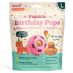 WOOF Pupsicle Birthday Pops packaging for celebration and enrichment at home.
