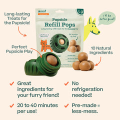 WOOF Pupsicle Refill Pops ingredients close-up highlights peanut butter and beef goodness.