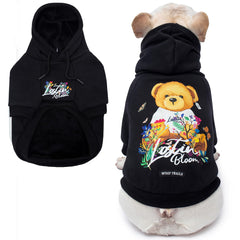 Woof Trails Bloom Teddy Hoodie back view shows cozy warmth for small dogs on chilly walks.