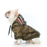 Woof Trails camo dog hoodie back view showing cozy fleece warmth.