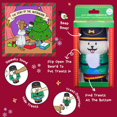 Woof² Nutcracker toy side view highlights durable plush construction for long-lasting dog entertainment.