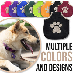 Woofhoof dog tag silencer slides over existing collar without extra hardware.