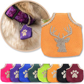 Woofhoof dog tag silencer in orange deer head quiets noisy tags for calmer pets.