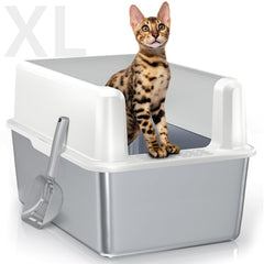 WoofiGo stainless steel litter box open top design enables easy access for cats.