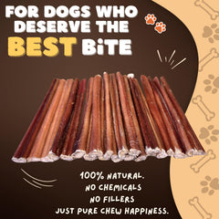 Woofley's bully sticks close-up texture shows a single-ingredient chew for dogs.