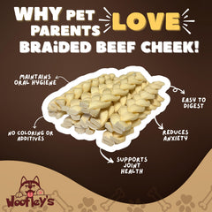 Woofley's Buffalo Beef Cheek Braids offer a long-lasting distraction for dogs.
