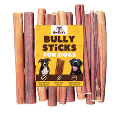 Woofley's buffalo bully stick pack close-up shows a long-lasting chew