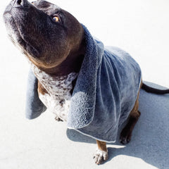 Wooflinen microfiber pet bath towel travel-use image for compact, travel-friendly drying.