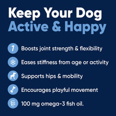 Woofy glucosamine chondroitin omega-3 ingredients bottle shot helps joints