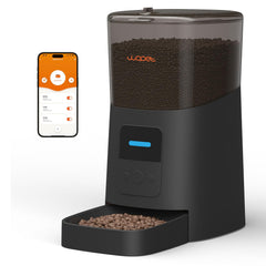 WOPET 6L automatic feeder front view highlights compact design with reliable portion control for pets.