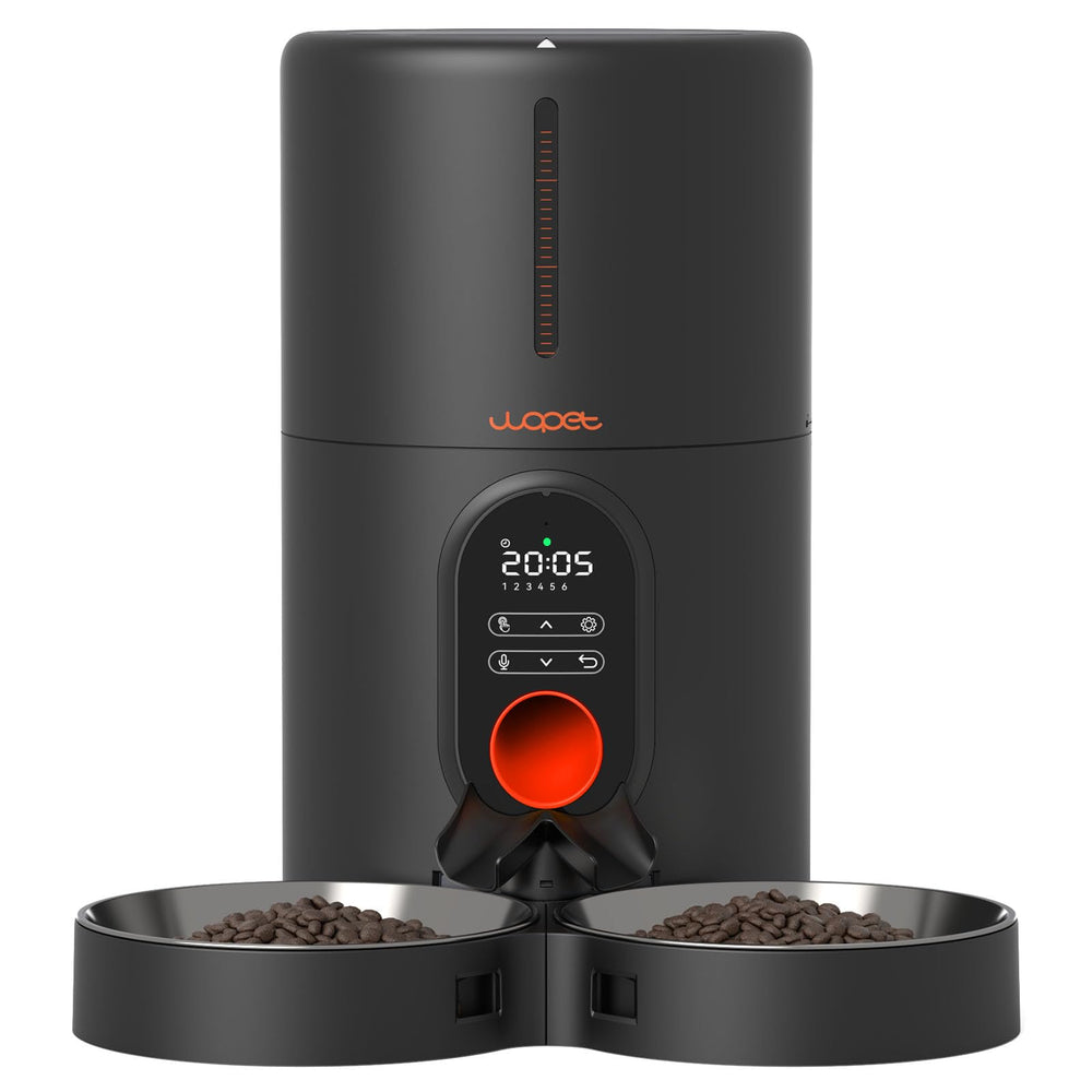 WOPET automatic cat feeder with two bowls for two pets.