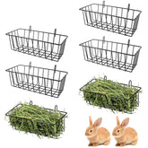WOPPLXY six-pack rabbit hay feeders in black with wall-mount design
