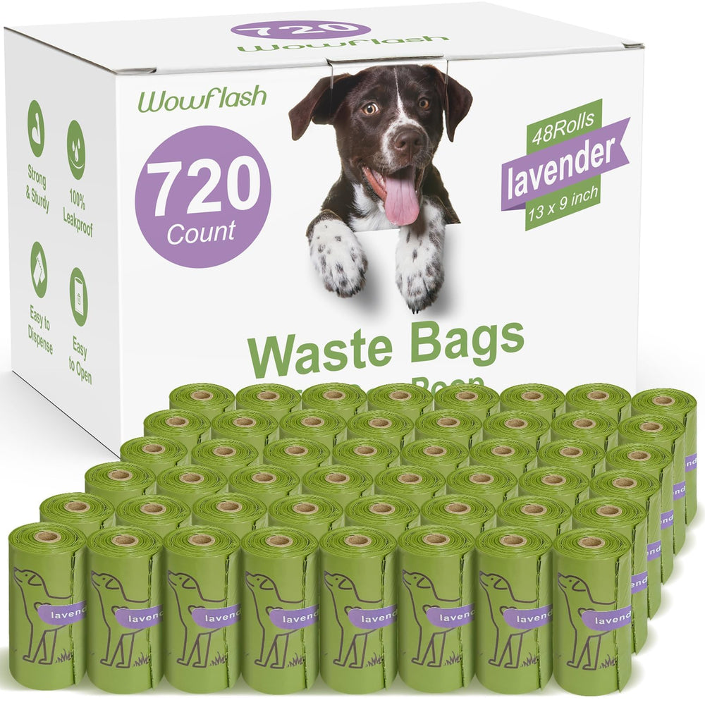 Wowflash lavender scented poop bags 13x9 roll showing leakproof construction for clean pickups.