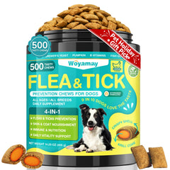 Woyamay 4-in-1 flea and tick chews with chicken flavor for daily protection.