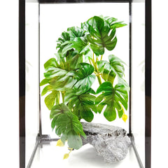 Woyrise reptile plants two-pack enhances enclosure decor and provides hiding spots.
