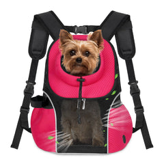 WOYYHO dog carrier backpack front view shows secure hands-free travel for small dogs