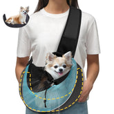 WOYYHO dog sling cyan side view shows breathable mesh for warm-weather comfort.