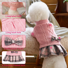 WOYYHO dog sweater plaid skirt for cute photos and outings.
