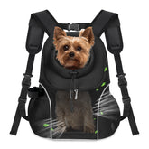 WOYYHO pet dog carrier backpack front view with breathable mesh for airflow.