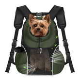 WOYYHO pet dog carrier backpack front view with breathable mesh for comfort and security.