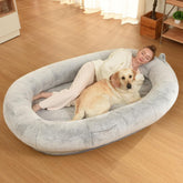 WOZOKE giant grey human dog bed on floor for spacious lounging with pets