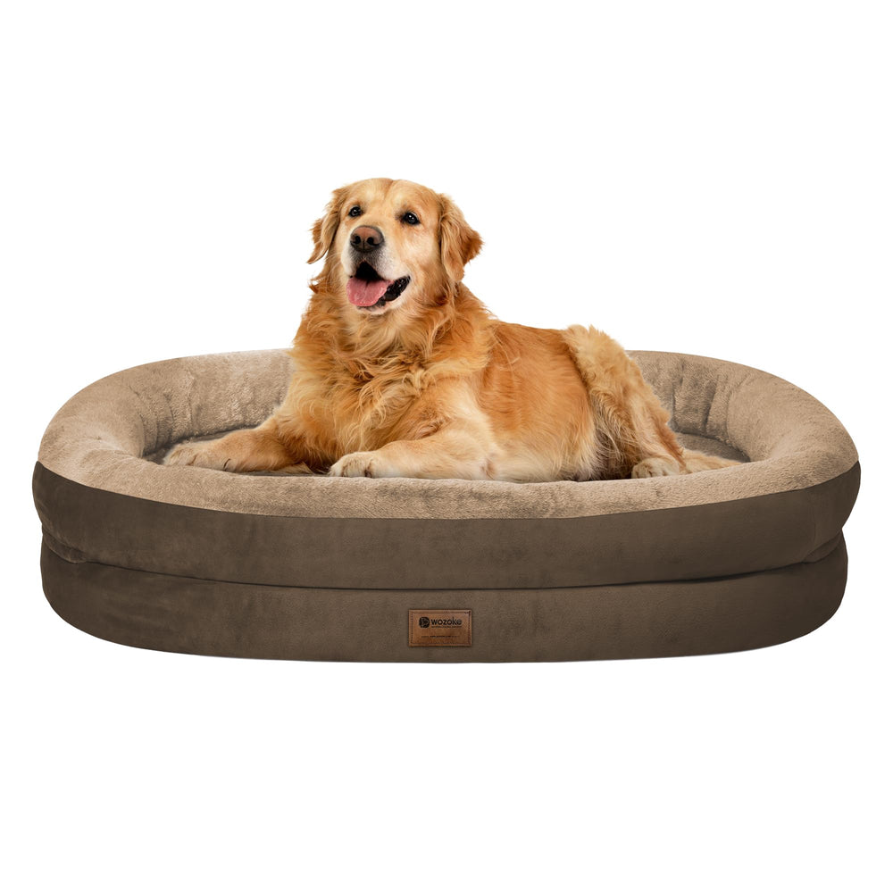 WOZOKE orthopedic dog bed coffee top view shows spacious lounging area.