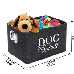 Wpetle dog toy bin in family room demonstrates versatile storage for toys.