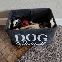 Wpetle dog toy bin metal handles closeup shows sturdy grip for easy moving.
